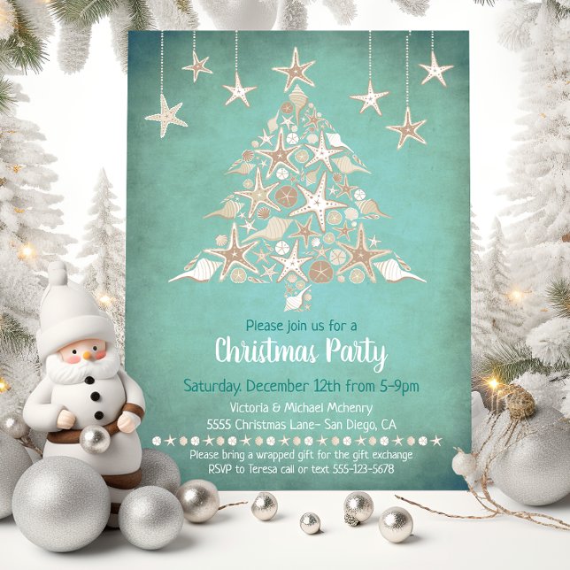 Beautiful Seashell Tropical Christmas Tree Invitation (Creator Uploaded)