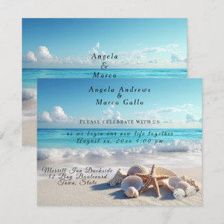 Beautiful Seashells Starfish Beach Wedding Invitation