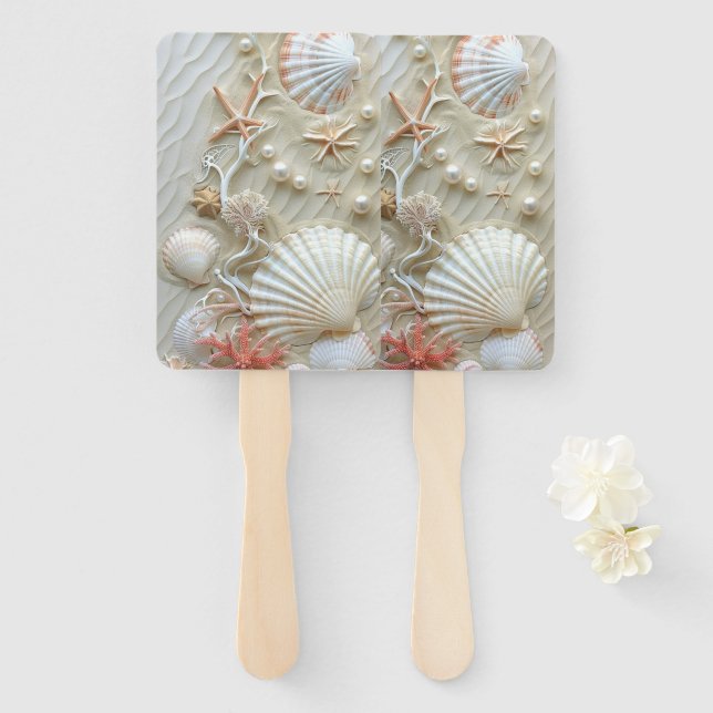 Beautiful Seashells Starfish Pearls Beach Hand Fan (Front and Back)