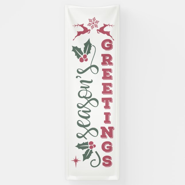 Beautiful Season's Greetings Red Green Chistmas Banner (Vertical)