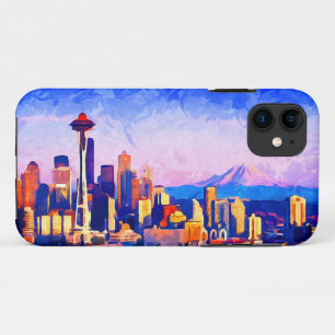 Beautiful Seattle Skyline Sunset Colors Watercolor Case-Mate iPhone Case