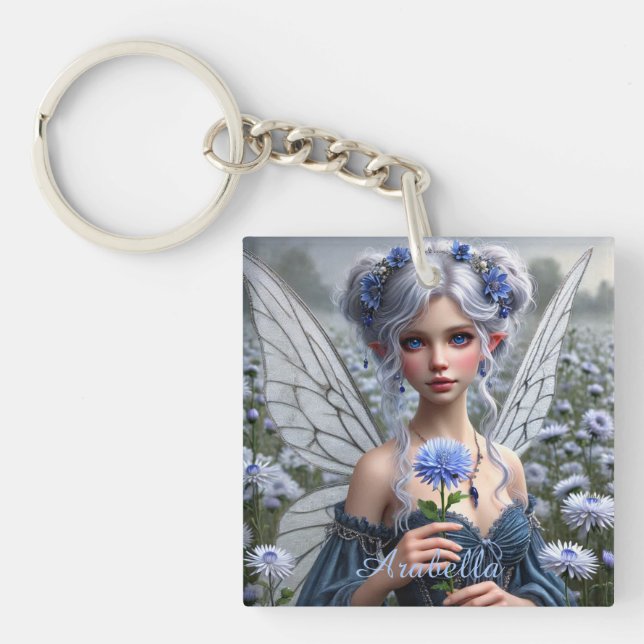 Beautiful September Fairy in Asters Key Ring (Front)