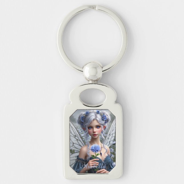 Beautiful September Fairy in Asters Key Ring (Front)