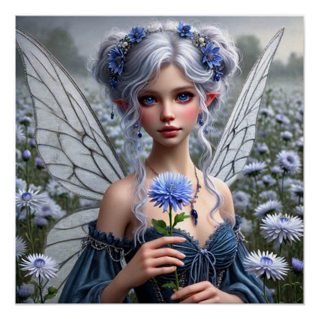 Beautiful September Fairy in Asters Poster (Front)