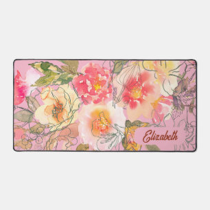 Beautiful Serene Pink And Yellow FLowers Name Desk Mat
