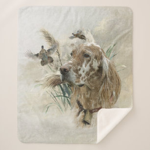 Beautiful Setter with Pheasants , Art Sherpa Blanket