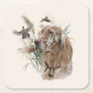 Beautiful Setter with Pheasants , Art Square Paper Coaster