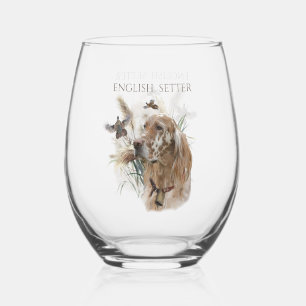 Beautiful Setter with Pheasants , Art Stemless Wine Glass
