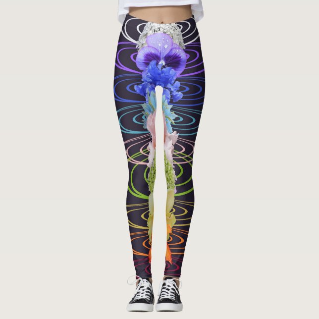 Beautiful seven chakra flowers leggings (Front)