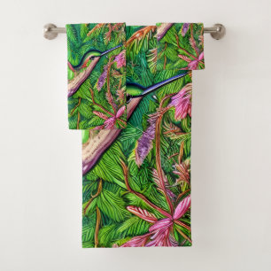 Beautiful Shabby Chic Little Hummingbird. Bath Towel Set