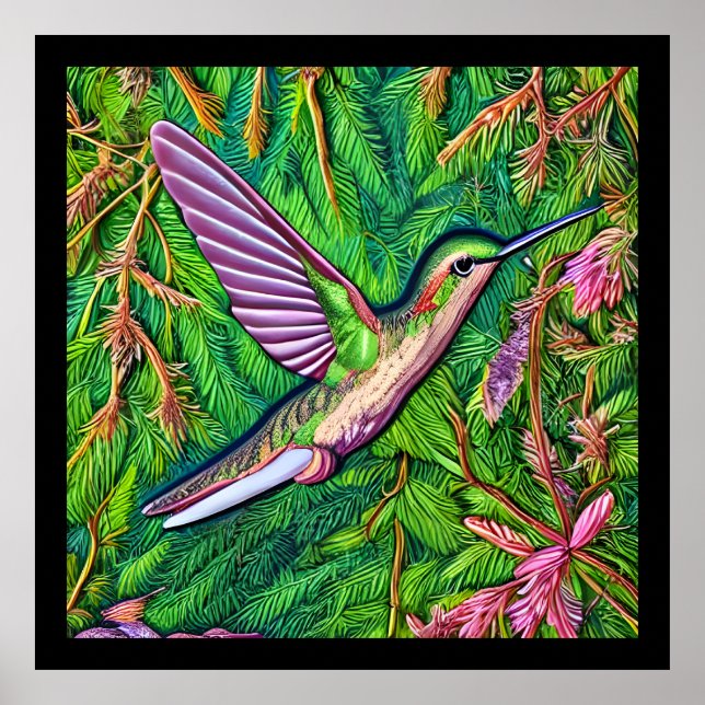 Beautiful Shabby Chic Little Hummingbird. Poster (Front)