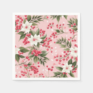 Beautiful Shabby Chic Pink Christmas Floral Berry Napkin