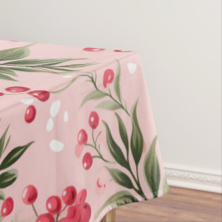 Beautiful Shabby Chic Pink Christmas Floral Berry Tablecloth