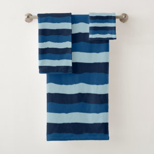 Beautiful Shades of Blue in Large Stripes Bath Towel Set