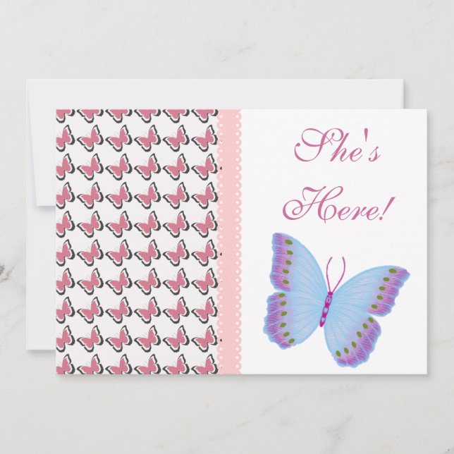 Beautiful "She's Here!" Baby Announcement (Front)