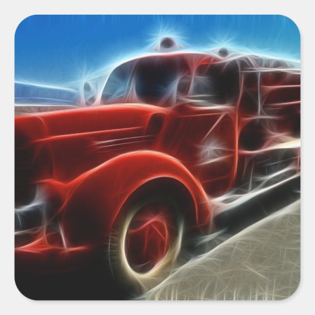 Beautiful Shiny Antique Red Fire Truck Art Square Sticker (Front)