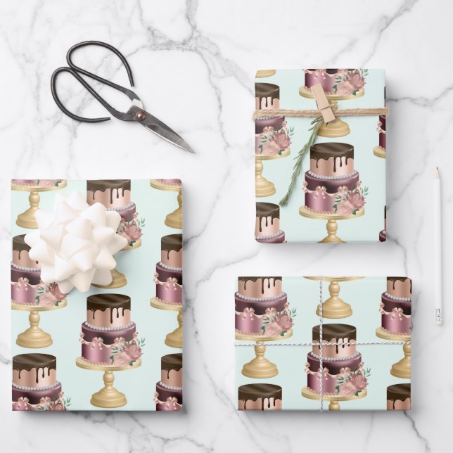 Beautiful Shiny Glam Party Cake Pattern Wrapping Paper Sheet (Front)