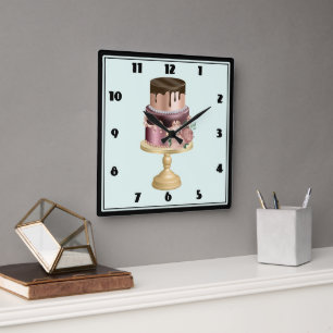 Beautiful Shiny Glam Party Cake Square Wall Clock