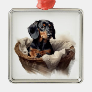 BEAUTIFUL SHORT HAIRED DACHSHUND PUPPY DOG METAL TREE DECORATION