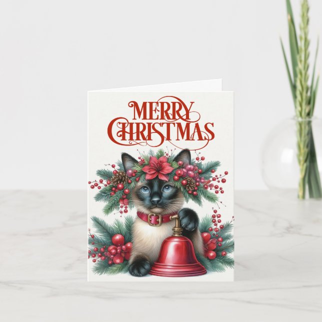 Beautiful Siamese Cat Christmas Greeting Card (Front)