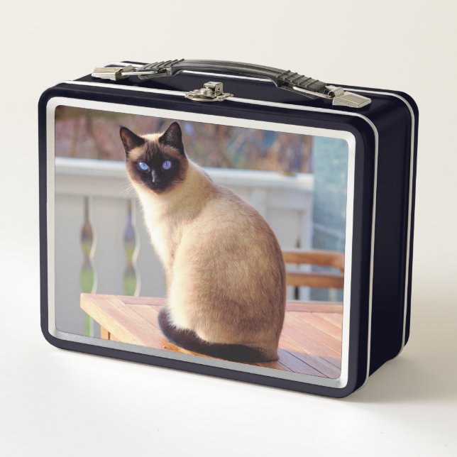 Beautiful Siamese Cat with Blue Eyes Metal Lunch Box (Front)