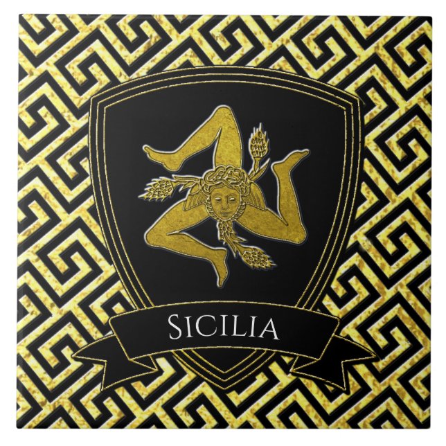 Beautiful Sicilian Trinacria Greek Key Tile (Front)