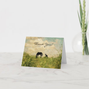 Beautiful Silhouette Mare and Foal Horse Thank You Card
