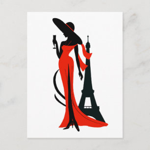 Beautiful silhouette of young woman with wineglass postcard