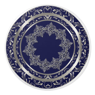 Beautiful Silver Design on Navy Blue Ceramic Knob