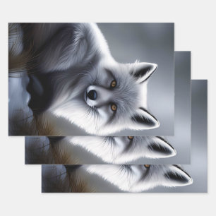 Beautiful Silver Fox Wrapping Paper Sheet