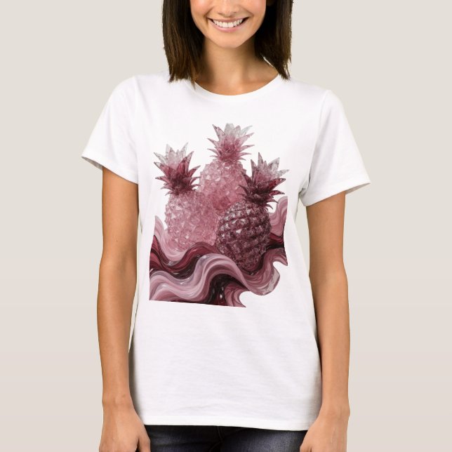Beautiful Silver GLASSY PINEAPPLES Graphic Design T-Shirt (Front)