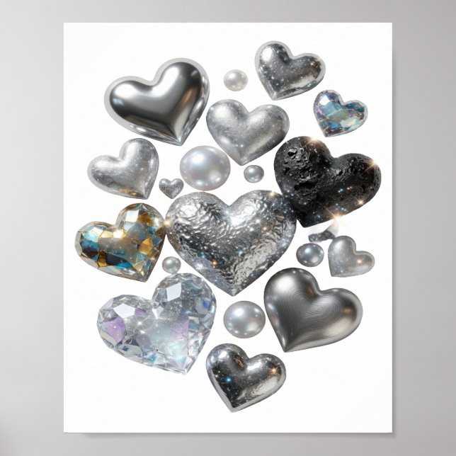 Beautiful Silver HEARTS AND STARS Design Poster (Front)