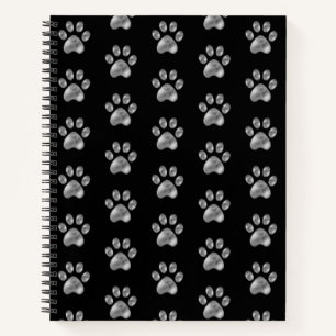 Beautiful Silver Paws on Black Notebook
