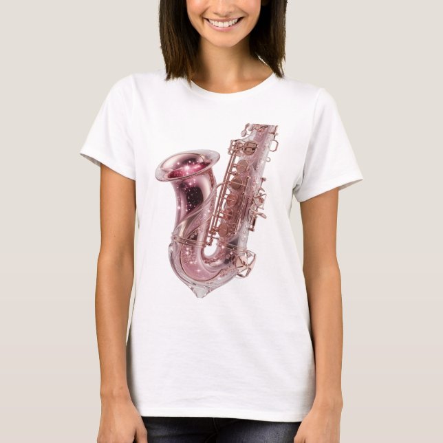 Beautiful Silver PINK SAXOPHONE Custom Design T-Shirt (Front)