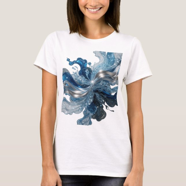 Beautiful Silver WATER'S WAVE 3D Text Art T-Shirt (Front)