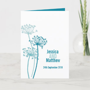 Beautiful simple aqua blue cows parsley wedding programme