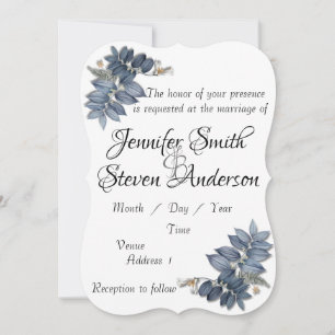 Beautiful simple blue leaves wedding invitation