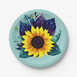 Beautiful Single Open Sunflower Paper Plate