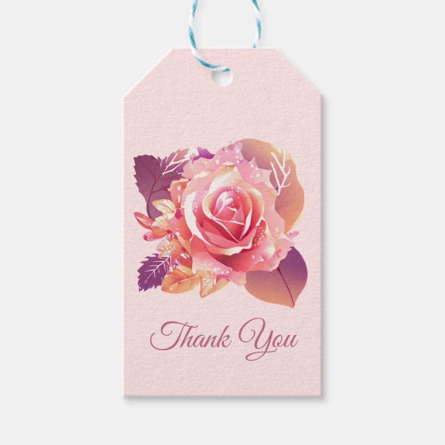 Beautiful Single Pink Rose Gift Tags (Front)