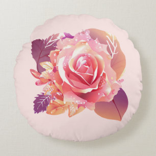 Beautiful Single Pink Rose Round Cushion
