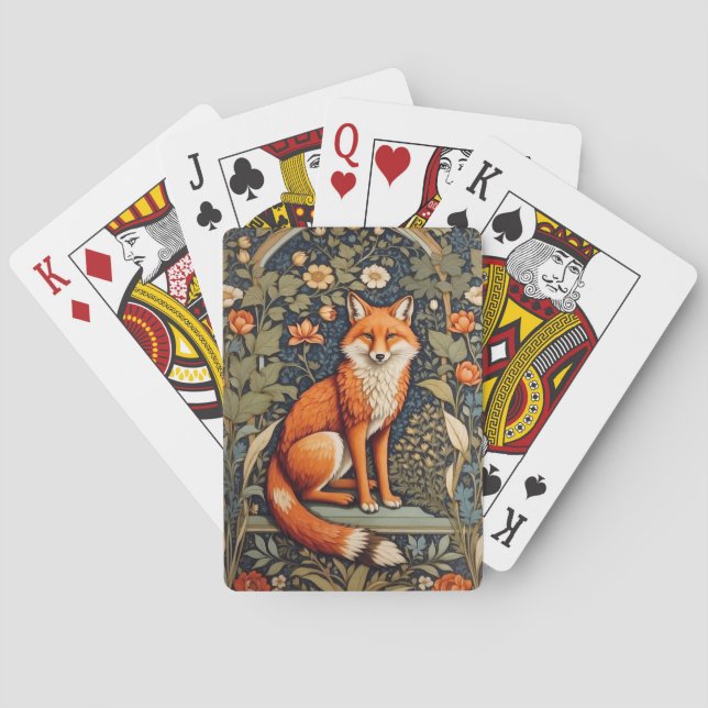 Beautiful Sitting Red Fox William Morris Inspired  Playing Cards (Back)