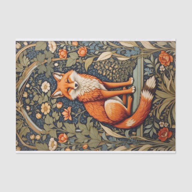Beautiful Sitting Red Fox William Morris Inspired  Tissue Paper (Front)