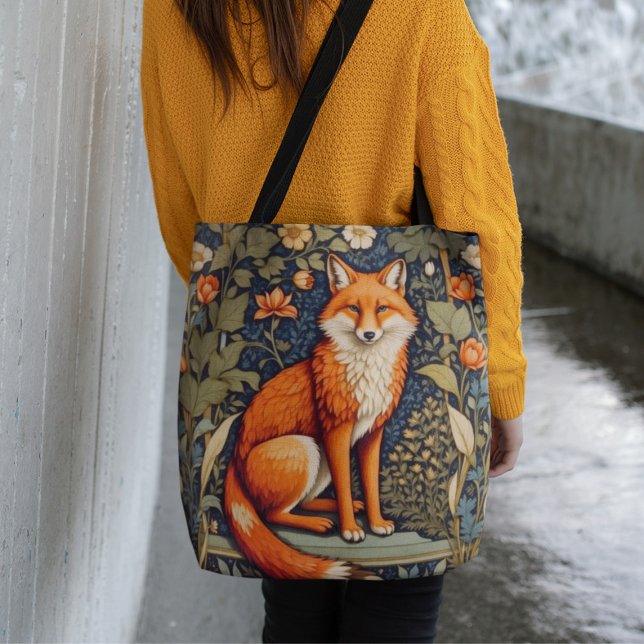 Beautiful Sitting Red Fox William Morris Inspired  Tote Bag (Creator Uploaded)