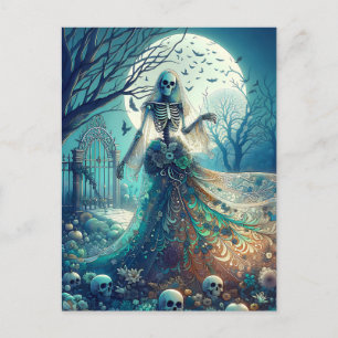 Beautiful Skeleton in Graveyard Holiday Postcard