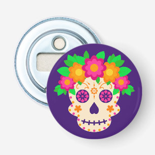 Beautiful Skull with Flowers Día de los Muertos Bottle Opener