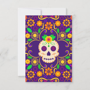 Beautiful Skull with Flowers Día de los Muertos Card