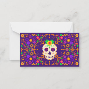 Beautiful Skull with Flowers Día de los Muertos Card