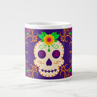 Beautiful Skull with Flowers Día de los Muertos Large Coffee Mug