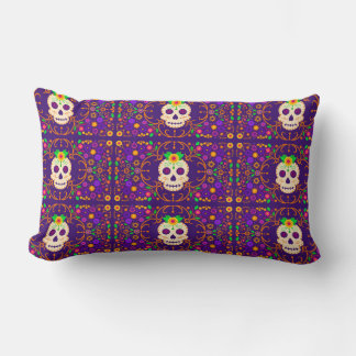 Beautiful Skull with Flowers Día de los Muertos Lumbar Cushion