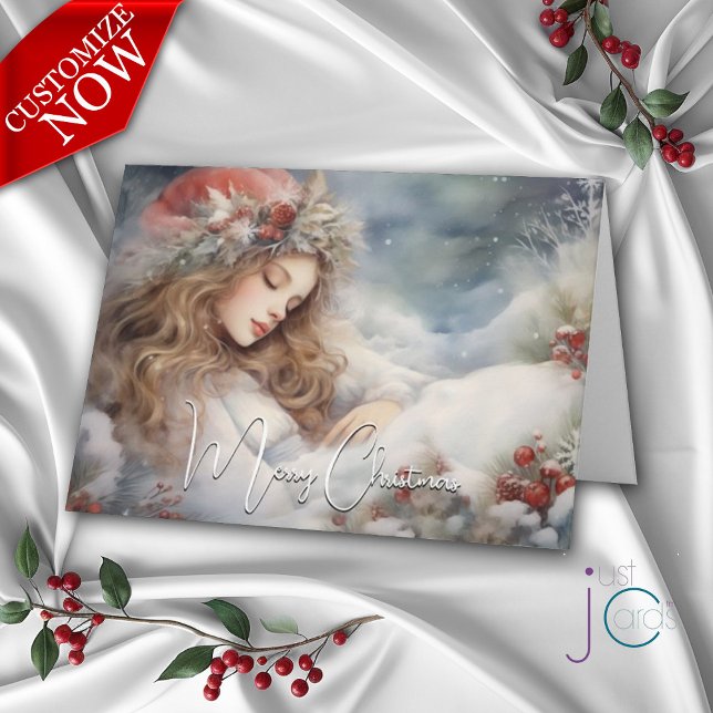 Beautiful Sleeping Christmas Angel Holiday Card (Customizable Text )